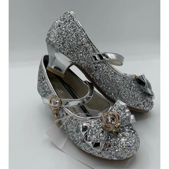 Little Kid Girl Glitter Princess Low Heel Fancy Party Dress Up Shoes Size 10 - Picture 6 of 9